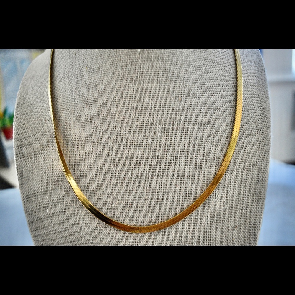 Gold 4MM wide plated  Herringbone necklace